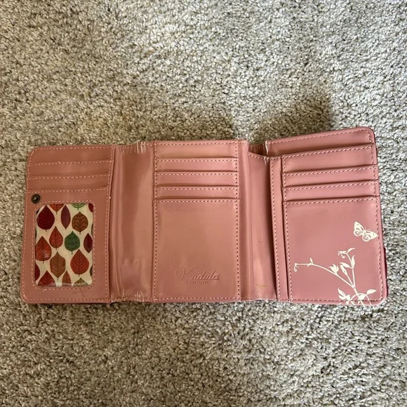 Vendula London Autumn Burgundy Fabric trifold Wallet Bird Patch & coin purse - Picture 6 of 11